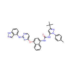 Cc1ccc(-n2nc(C(C)(C)C)cc2NC(=O)Nc2ccc(Oc3ccnc(Nc4cccc5[nH]ncc45)n3)c3ccccc23)cc1 ZINC001772589673