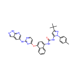 Cc1ccc(-n2nc(C(C)(C)C)cc2NC(=O)Nc2ccc(Oc3ccnc(Nc4cnc5[nH]ncc5c4)n3)c3ccccc23)cc1 ZINC000211081971