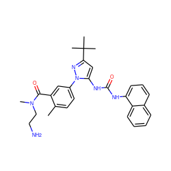 Cc1ccc(-n2nc(C(C)(C)C)cc2NC(=O)Nc2cccc3ccccc23)cc1C(=O)N(C)CCN ZINC000064549492