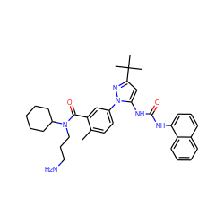 Cc1ccc(-n2nc(C(C)(C)C)cc2NC(=O)Nc2cccc3ccccc23)cc1C(=O)N(CCCN)C1CCCCC1 ZINC000064539585