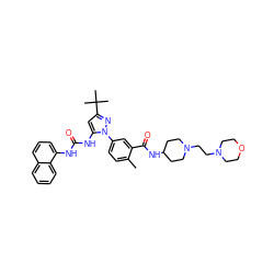 Cc1ccc(-n2nc(C(C)(C)C)cc2NC(=O)Nc2cccc3ccccc23)cc1C(=O)NC1CCN(CCN2CCOCC2)CC1 ZINC000064528132