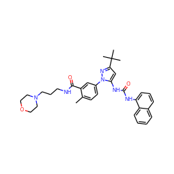 Cc1ccc(-n2nc(C(C)(C)C)cc2NC(=O)Nc2cccc3ccccc23)cc1C(=O)NCCCN1CCOCC1 ZINC000064539432