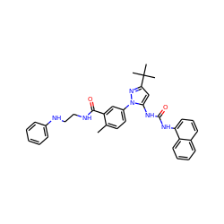 Cc1ccc(-n2nc(C(C)(C)C)cc2NC(=O)Nc2cccc3ccccc23)cc1C(=O)NCCNc1ccccc1 ZINC000064528129