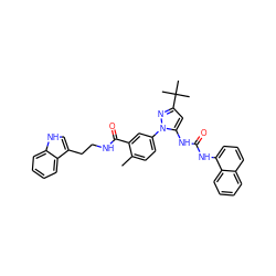 Cc1ccc(-n2nc(C(C)(C)C)cc2NC(=O)Nc2cccc3ccccc23)cc1C(=O)NCCc1c[nH]c2ccccc12 ZINC000064528133