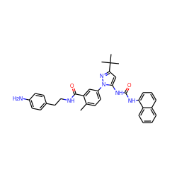 Cc1ccc(-n2nc(C(C)(C)C)cc2NC(=O)Nc2cccc3ccccc23)cc1C(=O)NCCc1ccc(N)cc1 ZINC000064549213