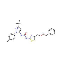 Cc1ccc(-n2nc(C(C)(C)C)cc2NC(=O)Nc2nc(CCOCc3ccccc3)cs2)cc1 ZINC000066156896