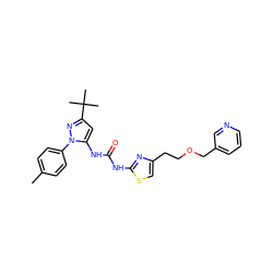 Cc1ccc(-n2nc(C(C)(C)C)cc2NC(=O)Nc2nc(CCOCc3cccnc3)cs2)cc1 ZINC000082158463