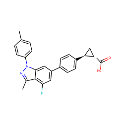 Cc1ccc(-n2nc(C)c3c(F)cc(-c4ccc([C@H]5C[C@@H]5C(=O)O)cc4)cc32)cc1 ZINC001772579675