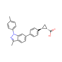 Cc1ccc(-n2nc(C)c3ccc(-c4ccc([C@H]5C[C@@H]5C(=O)O)cc4)cc32)cc1 ZINC001772611915