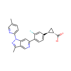 Cc1ccc(-n2nc(C)c3cnc(-c4ccc([C@H]5C[C@@H]5C(=O)O)cc4F)cc32)nc1 ZINC001772574964