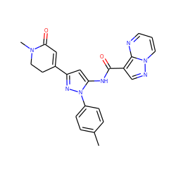 Cc1ccc(-n2nc(C3=CC(=O)N(C)CC3)cc2NC(=O)c2cnn3cccnc23)cc1 ZINC000145853190