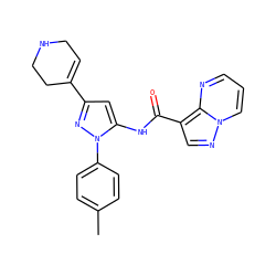 Cc1ccc(-n2nc(C3=CCNCC3)cc2NC(=O)c2cnn3cccnc23)cc1 ZINC000204757677