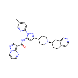 Cc1ccc(-n2nc(C3CCN([C@@H]4CCc5ccncc5C4)CC3)cc2NC(=O)c2cnn3cccnc23)nc1 ZINC000145881425