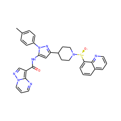 Cc1ccc(-n2nc(C3CCN([S@@+]([O-])c4cccc5cccnc45)CC3)cc2NC(=O)c2cnn3cccnc23)cc1 ZINC000145888910