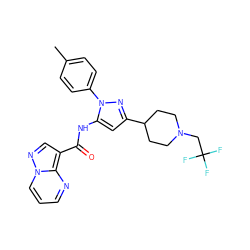 Cc1ccc(-n2nc(C3CCN(CC(F)(F)F)CC3)cc2NC(=O)c2cnn3cccnc23)cc1 ZINC000145859435