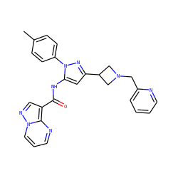 Cc1ccc(-n2nc(C3CN(Cc4ccccn4)C3)cc2NC(=O)c2cnn3cccnc23)cc1 ZINC000204765915