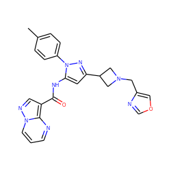 Cc1ccc(-n2nc(C3CN(Cc4cocn4)C3)cc2NC(=O)c2cnn3cccnc23)cc1 ZINC000204752950