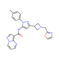 Cc1ccc(-n2nc(C3CN(Cc4ncco4)C3)cc2NC(=O)c2cnn3cccnc23)cc1 ZINC000145898972