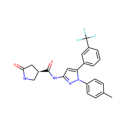 Cc1ccc(-n2nc(NC(=O)[C@H]3CNC(=O)C3)cc2-c2cccc(C(F)(F)F)c2)cc1 ZINC000169707165