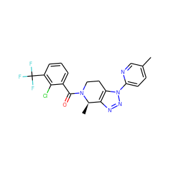 Cc1ccc(-n2nnc3c2CCN(C(=O)c2cccc(C(F)(F)F)c2Cl)[C@@H]3C)nc1 ZINC000225992159