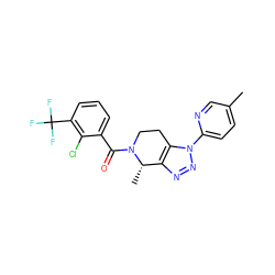 Cc1ccc(-n2nnc3c2CCN(C(=O)c2cccc(C(F)(F)F)c2Cl)[C@H]3C)nc1 ZINC000225992149