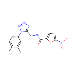 Cc1ccc(-n2nnnc2CNC(=O)c2ccc([N+](=O)[O-])o2)cc1C ZINC000009570342