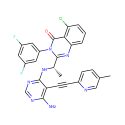 Cc1ccc(C#Cc2c(N)ncnc2N[C@@H](C)c2nc3cccc(Cl)c3c(=O)n2-c2cc(F)cc(F)c2)nc1 ZINC000219070883