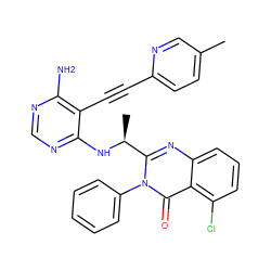 Cc1ccc(C#Cc2c(N)ncnc2N[C@@H](C)c2nc3cccc(Cl)c3c(=O)n2-c2ccccc2)nc1 ZINC000219051430