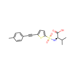 Cc1ccc(C#Cc2ccc(S(=O)(=O)N[C@@H](C(=O)O)C(C)C)s2)cc1 ZINC000013778438