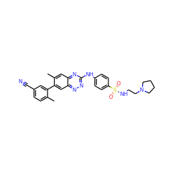 Cc1ccc(C#N)cc1-c1cc2nnc(Nc3ccc(S(=O)(=O)NCCN4CCCC4)cc3)nc2cc1C ZINC000028702840