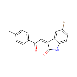 Cc1ccc(C(=O)/C=C2\C(=O)Nc3ccc(Br)cc32)cc1 ZINC000013526142