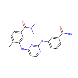 Cc1ccc(C(=O)N(C)C)cc1Nc1ccnc(Nc2cccc(C(N)=O)c2)n1 ZINC000028950543