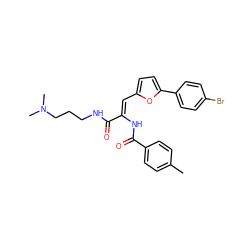 Cc1ccc(C(=O)N/C(=C\c2ccc(-c3ccc(Br)cc3)o2)C(=O)NCCCN(C)C)cc1 ZINC000009122101