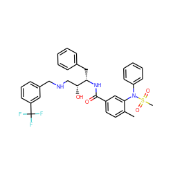 Cc1ccc(C(=O)N[C@@H](Cc2ccccc2)[C@H](O)CNCc2cccc(C(F)(F)F)c2)cc1N(c1ccccc1)S(C)(=O)=O ZINC000058581811