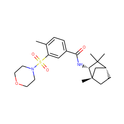 Cc1ccc(C(=O)N[C@@H]2C(C)(C)[C@@H]3CC[C@@]2(C)C3)cc1S(=O)(=O)N1CCOCC1 ZINC000035951611