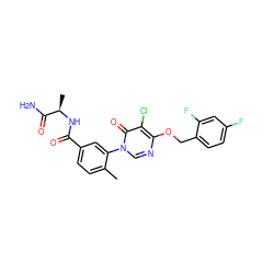 Cc1ccc(C(=O)N[C@H](C)C(N)=O)cc1-n1cnc(OCc2ccc(F)cc2F)c(Cl)c1=O ZINC000072176603