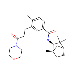 Cc1ccc(C(=O)N[C@H]2C(C)(C)[C@@H]3CC[C@@]2(C)C3)cc1CCC(=O)N1CCOCC1 ZINC000045259965