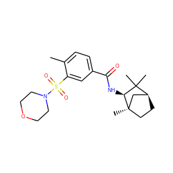 Cc1ccc(C(=O)N[C@H]2C(C)(C)[C@H]3CC[C@]2(C)C3)cc1S(=O)(=O)N1CCOCC1 ZINC000029045384