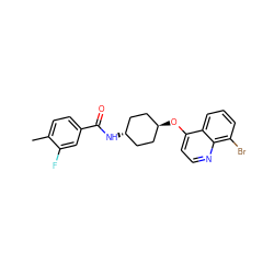 Cc1ccc(C(=O)N[C@H]2CC[C@H](Oc3ccnc4c(Br)cccc34)CC2)cc1F ZINC001772634366