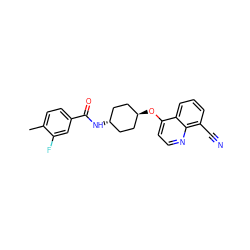 Cc1ccc(C(=O)N[C@H]2CC[C@H](Oc3ccnc4c(C#N)cccc34)CC2)cc1F ZINC001772636585