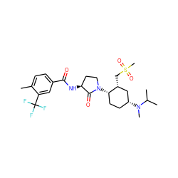 Cc1ccc(C(=O)N[C@H]2CCN([C@H]3CC[C@@H](N(C)C(C)C)C[C@H]3CS(C)(=O)=O)C2=O)cc1C(F)(F)F ZINC000139925652