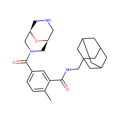 Cc1ccc(C(=O)N2C[C@@H]3CNC[C@H](C2)O3)cc1C(=O)NCC12CC3CC(CC(C3)C1)C2 ZINC000028826011