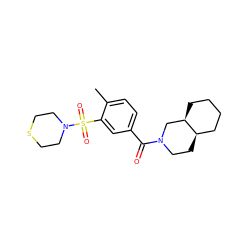 Cc1ccc(C(=O)N2CC[C@@H]3CCCC[C@@H]3C2)cc1S(=O)(=O)N1CCSCC1 ZINC000029038073