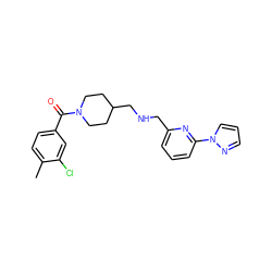 Cc1ccc(C(=O)N2CCC(CNCc3cccc(-n4cccn4)n3)CC2)cc1Cl ZINC000013782336