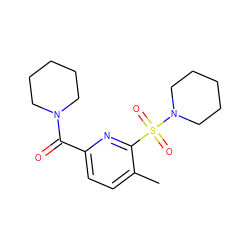 Cc1ccc(C(=O)N2CCCCC2)nc1S(=O)(=O)N1CCCCC1 ZINC000150073622