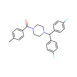 Cc1ccc(C(=O)N2CCN(C(c3ccc(F)cc3)c3ccc(F)cc3)CC2)cc1 ZINC000017087339