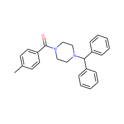 Cc1ccc(C(=O)N2CCN(C(c3ccccc3)c3ccccc3)CC2)cc1 ZINC000019597039