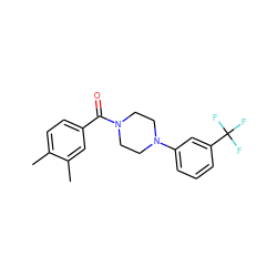 Cc1ccc(C(=O)N2CCN(c3cccc(C(F)(F)F)c3)CC2)cc1C ZINC000000673286