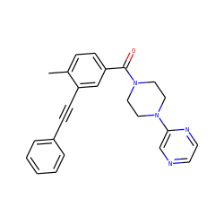 Cc1ccc(C(=O)N2CCN(c3cnccn3)CC2)cc1C#Cc1ccccc1 ZINC000066252246