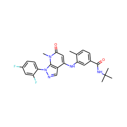 Cc1ccc(C(=O)NC(C)(C)C)cc1Nc1cc(=O)n(C)c2c1cnn2-c1ccc(F)cc1F ZINC000043063385